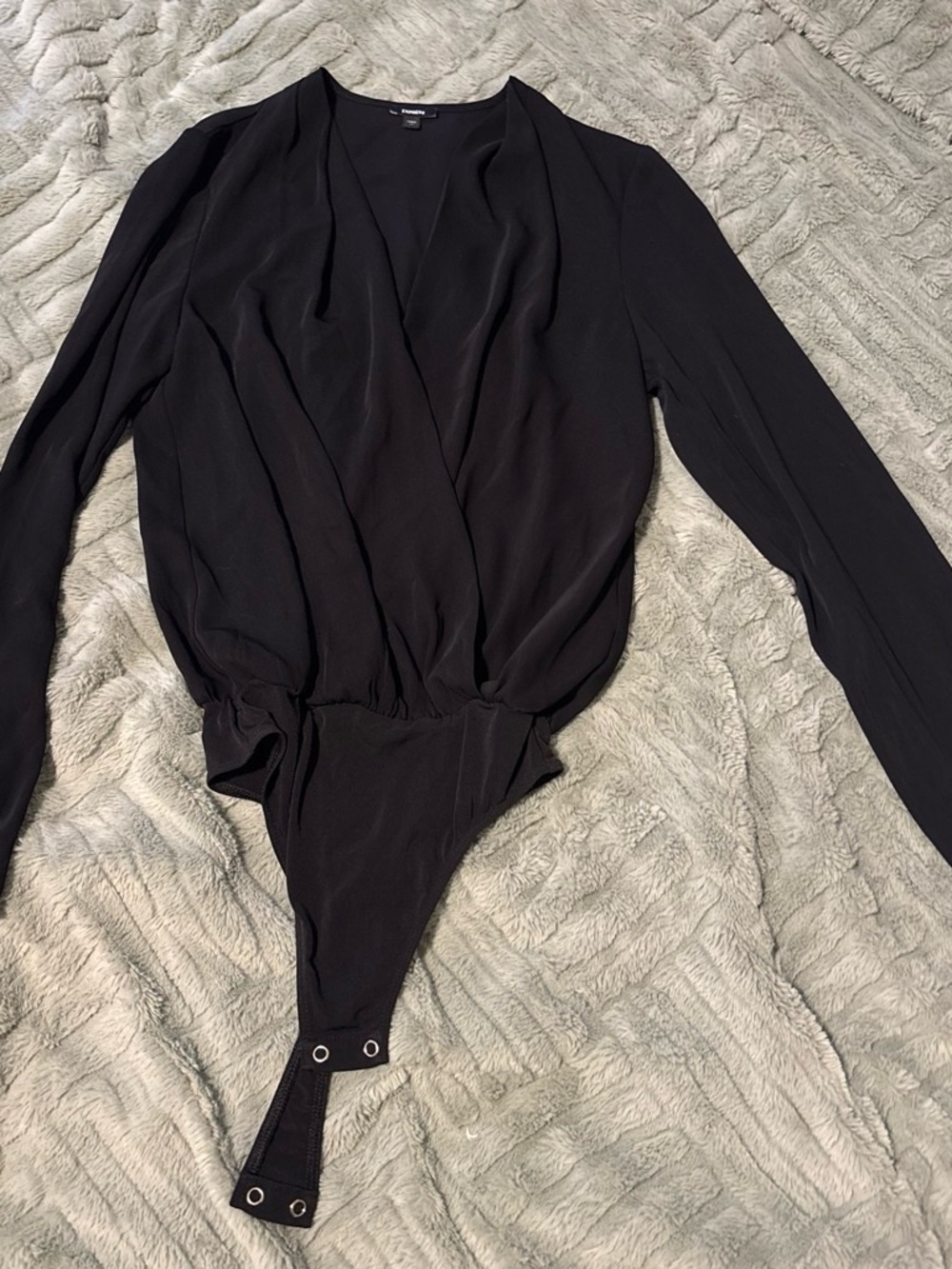Express Black Long-Sleeve Wrap Bodysuit